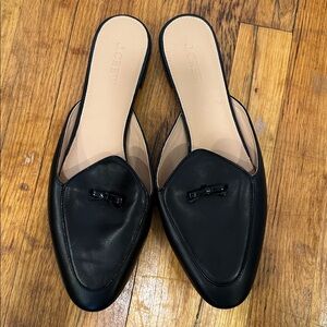 J. Crew Women's Black Leather Bow Mule Flats - 11